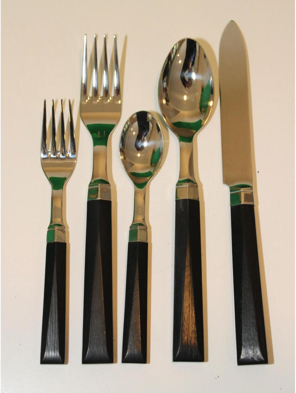 Andrée Putman for Sasaki Facette Ebony & Stainless Steel Flatware 5 pc setting